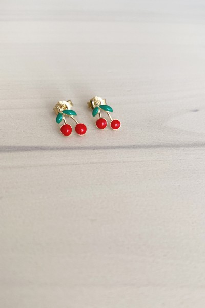Σκουλαρίκι Χρυσό 9Κ Κερασάκια Σμάλτο