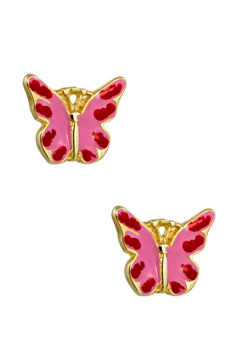 Σκουλαρίκι Χρυσό 9Κ Πεταλούδα Ροζ