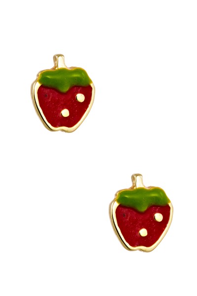 Σκουλαρίκι Χρυσό 9Κ Φράουλα Σμάλτο