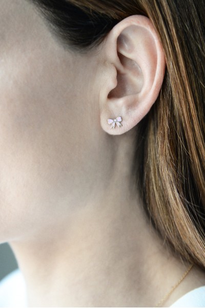 Σκουλαρίκι Χρυσό 9Κ Φιογκάκι Ροζ