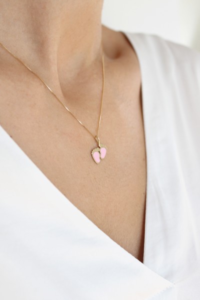 Κρεμαστό Χρυσό 9Κ Πατουσάκια Ροζ