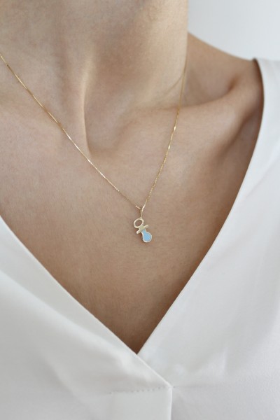 Κρεμαστό Χρυσό 9Κ Πιπίλα Γαλάζια