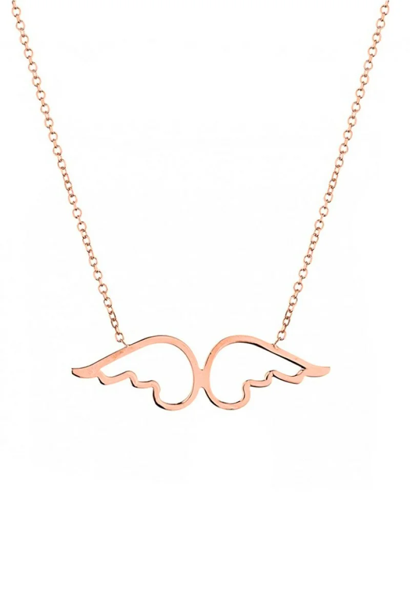 Κολιέ Ροζ Χρυσό 9Κ Φτερά Chic Shine