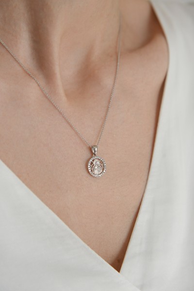 Φυλαχτό Κωνσταντινάτο Λευκόχρυσο 9Κ Παναγία