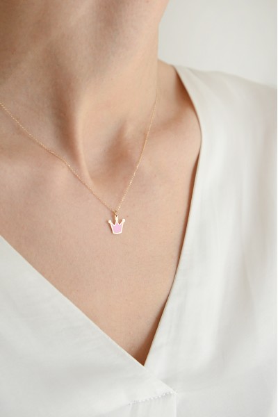 Κολιέ Χρυσό 9Κ Κορώνα Ροζ