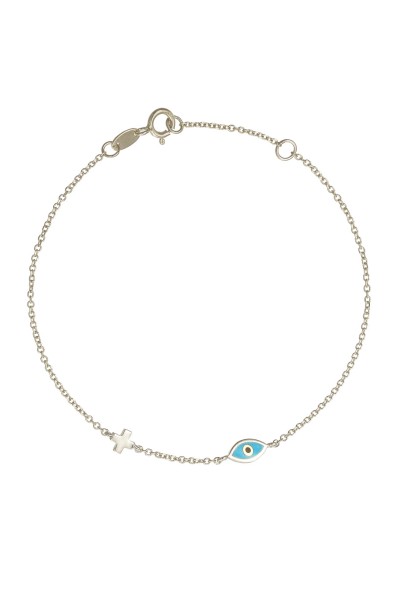 Βραχιόλι Λευκόχρυσο 9Κ Ματάκι Σταυρός