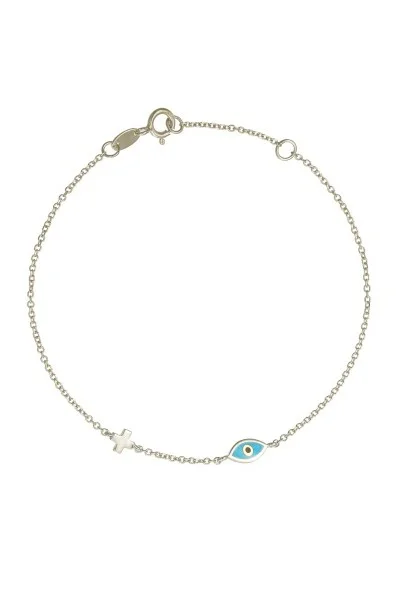 Βραχιόλι Λευκόχρυσο 9Κ Ματάκι Σταυρός