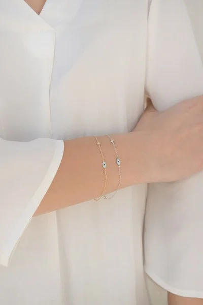 Βραχιόλι Λευκόχρυσο 9Κ Ματάκι Σταυρός