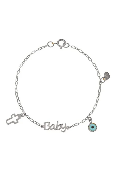 Βραχιόλι Λευκόχρυσο 9Κ Baby Σταυρός