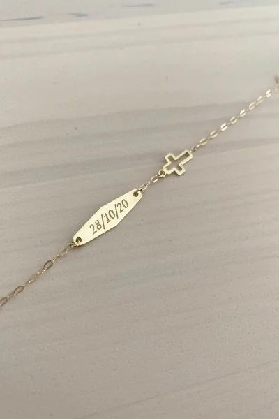 Βραχιόλι Χρυσό 9Κ Ταυτότητα Σταυρός