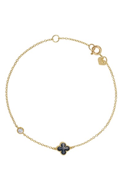 Βραχιόλι Χρυσό 9Κ Black Flower Σμάλτο