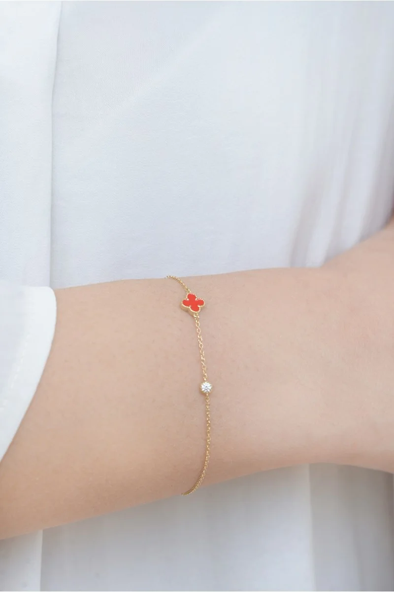 Βραχιόλι Χρυσό 9Κ Red Flower Σμάλτο