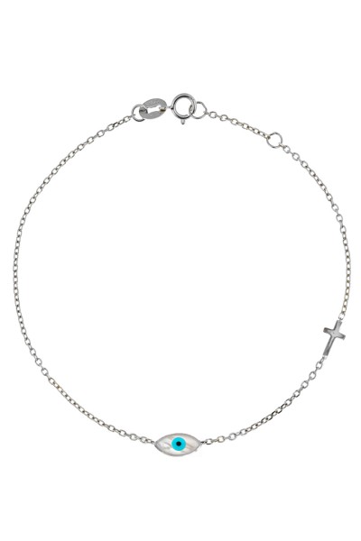 Βραχιόλι Λευκόχρυσο 9Κ Μάτι Σταυρός