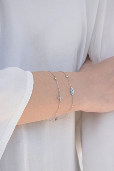 Βραχιόλι Λευκόχρυσο 9Κ Dot Cross