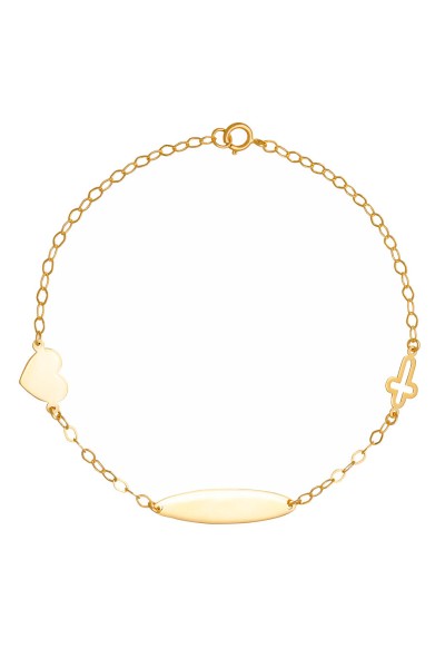 Βραχιόλι Χρυσό 9Κ Ταυτότητα Καρδιά Λουστρέ