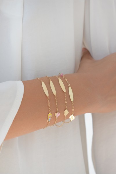 Βραχιόλι Χρυσό 9Κ Ταυτότητα Καρδιά Λουστρέ