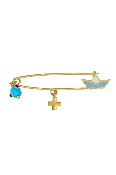 Παιδική Χρυσή 9Κ Παραμάνα Καράβι Γαλάζιο