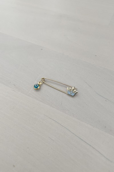 Παιδική Χρυσή 9Κ Παραμάνα Κορώνα Γαλάζια