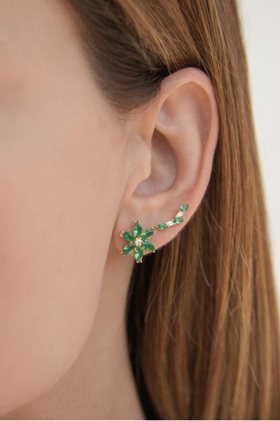 Σκουλαρίκι Χρυσό 14Κ Σμαράγδι Flower