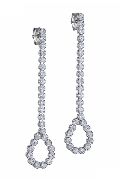 Σκουλαρίκι Λευκόχρυσο 14Κ Ριβιέρα Drop