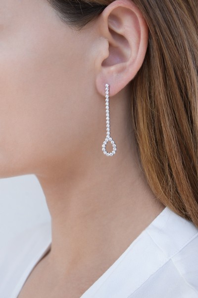 Σκουλαρίκι Λευκόχρυσο 14Κ Ριβιέρα Drop