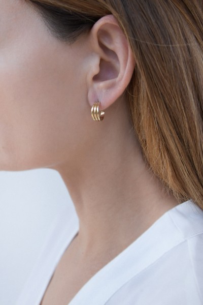 Σκουλαρίκι Χρυσό 14Κ Κρίκος Triple Shine