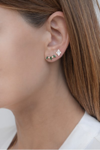 Σκουλαρίκι Χρυσό 14Κ Cubes It Green Σμαράγδι