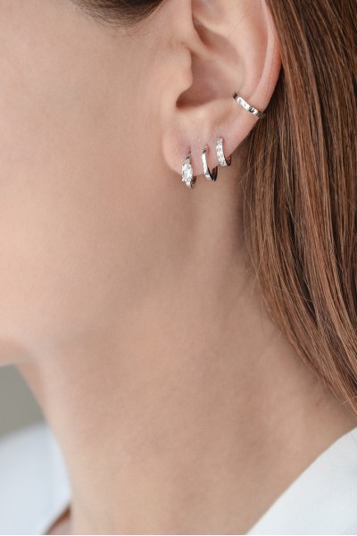 Σκουλαρίκι Λευκόχρυσο 14Κ Κρίκος White Dot