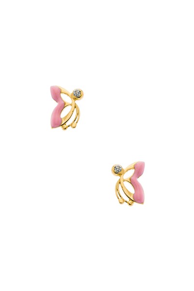 Σκουλαρίκι Χρυσό 14Κ Πεταλούδα Σμάλτο Ζιργκόν