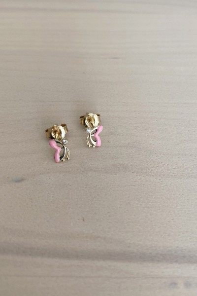 Σκουλαρίκι Χρυσό 14Κ Πεταλούδα Σμάλτο Ζιργκόν