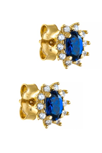 Σκουλαρίκι Χρυσό 14Κ Οβάλ Ροζέτα Ζαφείρι 4915
