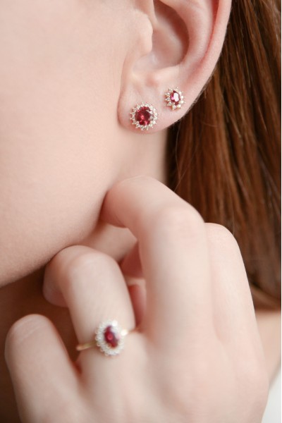 Σκουλαρίκι Χρυσό 14Κ Ροζέτα Ρουμπίνι 5134