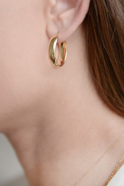 Σκουλαρίκι Χρυσό 14Κ Κρίκος Οβάλ Λουστρέ 2.5cm