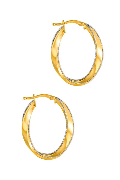 Σκουλαρίκι Χρυσό 14Κ Κρίκος Oval Δίχρωμη Πλεξούδα 5334