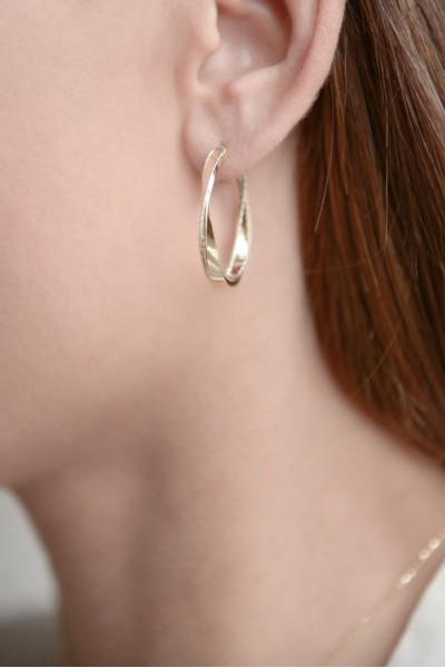 Σκουλαρίκι Χρυσό 14Κ Κρίκος Oval Δίχρωμη Πλεξούδα 5334