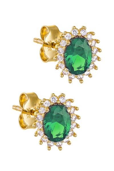 Σκουλαρίκι Χρυσό 14Κ Οβάλ Ροζέτα Σμαράγδι 5350