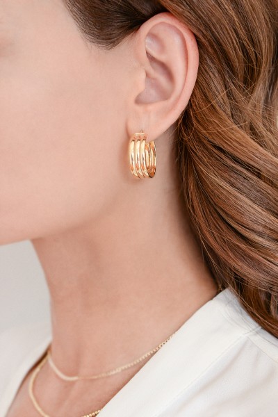 Σκουλαρίκι Χρυσό 14Κ Κρίκος Triple Shine