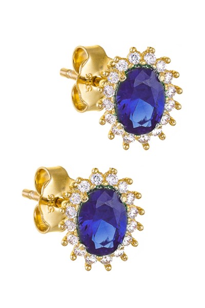 Σκουλαρίκι Χρυσό 14Κ Οβάλ Ροζέτα Ζαφείρι 6000