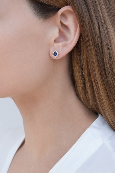 Σκουλαρίκι Χρυσό 14Κ Ροζέτα Ζαφείρι 6001