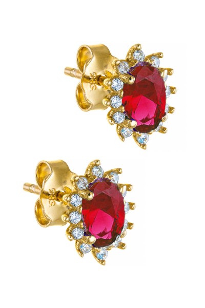 Σκουλαρίκι Χρυσό 14Κ Οβάλ Ροζέτα Ρουμπίνι 6002