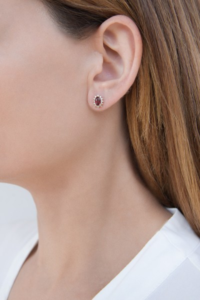 Σκουλαρίκι Χρυσό 14Κ Οβάλ Ροζέτα Ρουμπίνι 6002