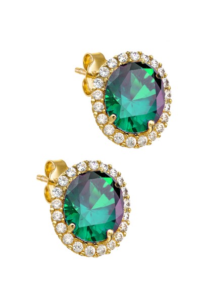 Σκουλαρίκι Χρυσό 14Κ Ροζέτα Σμαράγδι Elite 6003