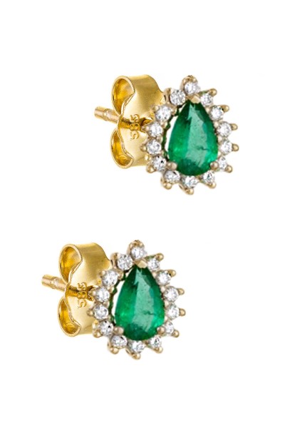 Σκουλαρίκι Χρυσό 14Κ Ροζέτα Σμαράγδι Δάκρυ 6004
