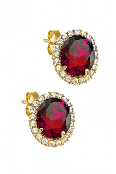 Σκουλαρίκι Χρυσό 14Κ Οβάλ Ροζέτα Ρουμπίνι 6107