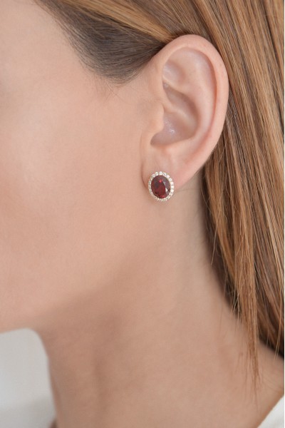 Σκουλαρίκι Χρυσό 14Κ Οβάλ Ροζέτα Ρουμπίνι 6107