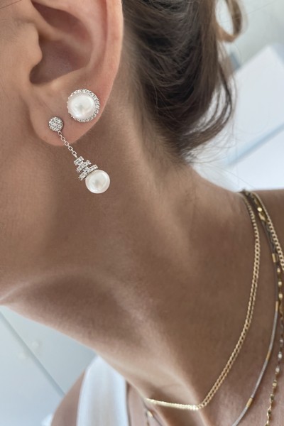 Σκουλαρίκι Λευκόχρυσο 14Κ Μαργαριτάρι Elite