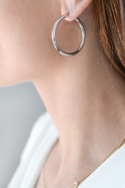 Σκουλαρίκι Λευκόχρυσο 14Κ Κρίκος 3.5cm