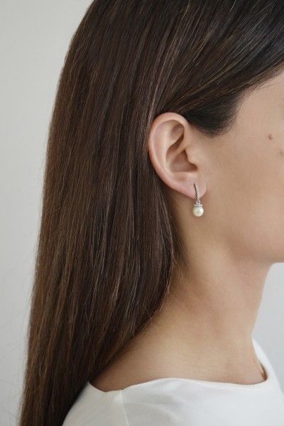 Σκουλαρίκι Λευκόχρυσο 14Κ Μαργαριτάρι Elite