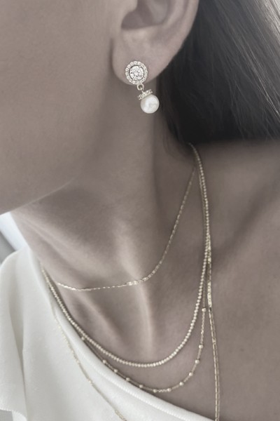 Σκουλαρίκι Λευκόχρυσο 14Κ Pearl Drops