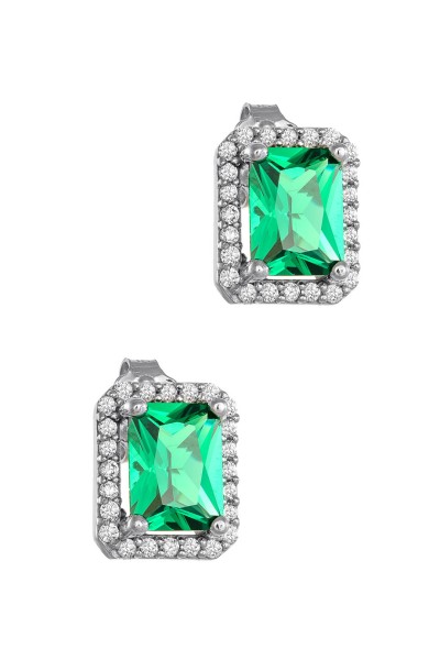 Σκουλαρίκι Λευκόχρυσο 14Κ Princess Emerald
